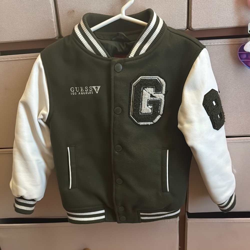 GUESS Kids Green and White Varsity Jacket